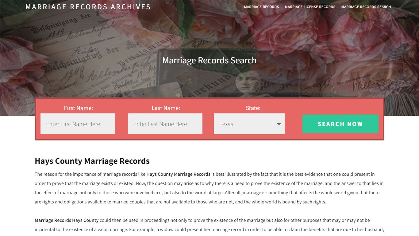 Hays County Marriage Records - Enter Name and Search